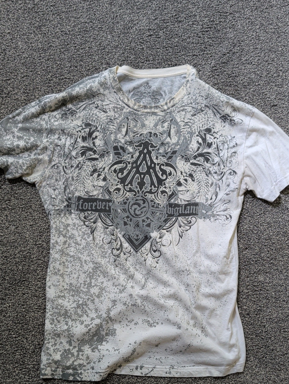 Archaic White and Gray Ornamental Crest Graphic Tee